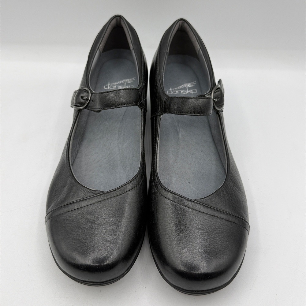 Dansko Mary Jane Heels Womens 40 Black Leather Buckle Strap Wedge Minimalist